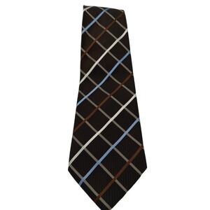Donald J Trump Signature Collection Tie Mens 58"x3.5" Brown‎ Plaid Silk  (TF20)